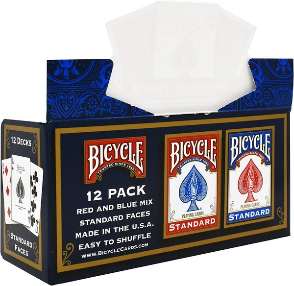 Bicycle Standard Paket von 12 Pokerkarten (6 Blau / 6 Rot)